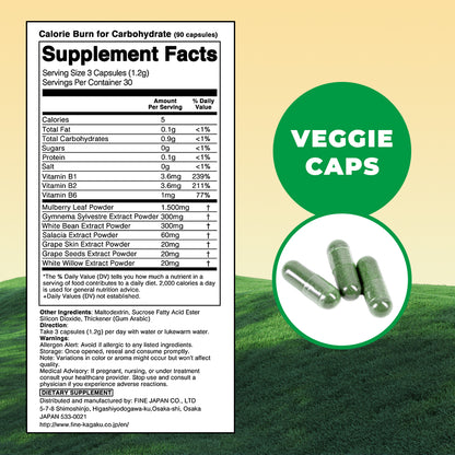 Calorie Support for High Sugar Intake (90 Capsules) by FINE JAPAN