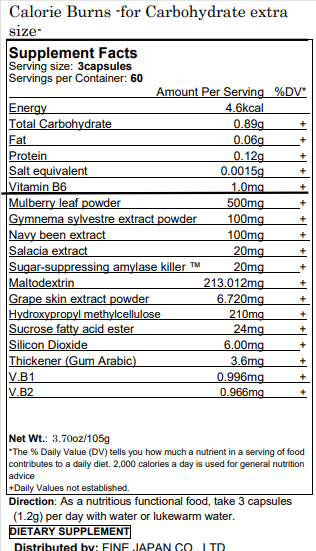 Calorie Support for High Sugar Intake (180 Capsules) by FINE JAPAN