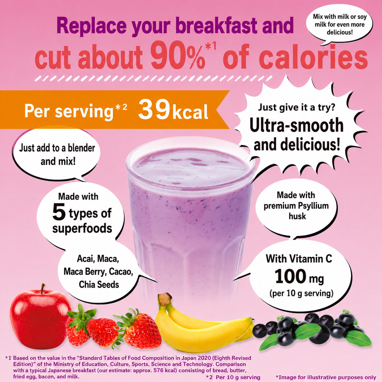 Rich Acai Smoothie Powder with 5 Superfoods and Vitamin C (200g) by FINE JAPAN