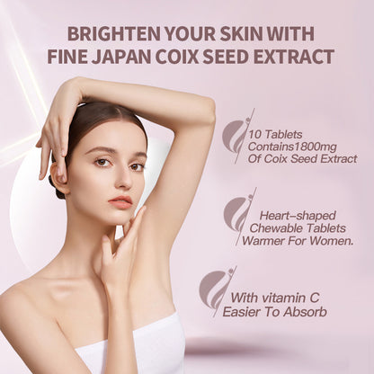Coix Seed Beauty Tablets with Vitamin C – Heart-Shaped Chewables (200 tablets) by FINE JAPAN