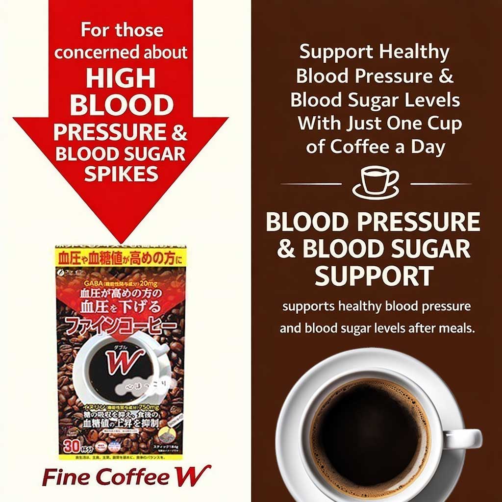 Fine Coffee W Functional Coffee with GABA and Inulin for Blood Pressure and Post-Meal Glucose Support (30 Servings) by FINE JAPAN