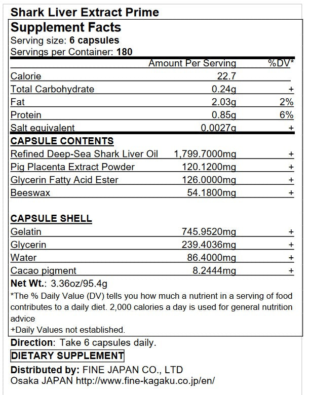 Deep Sea Shark Squalene with Placenta Extract – 180 Tablets (Prime Collection) by FINE JAPAN