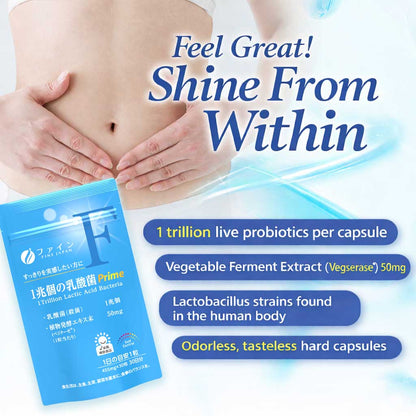 Probiotic Capsules – 1 Trillion-Level Sterilized Lactic Acid Bacteria & Plant Fermentation Blend | Daily Gut & Inner Beauty Support 30 Capsules (Prime Collection) by FINE JAPAN
