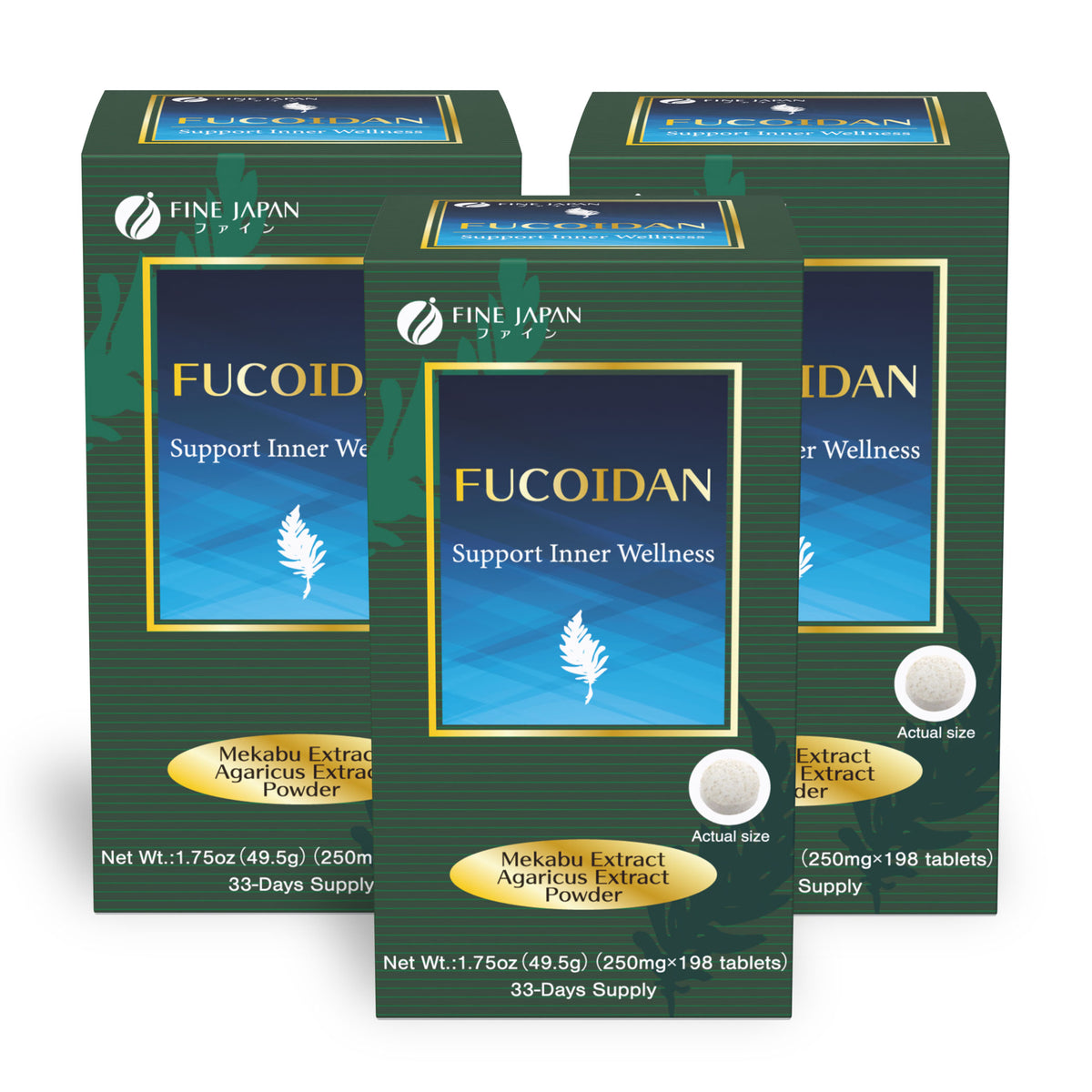 Fine Fucoidan Mekabu and Agaricus Extract (198 Tablets) Set of 3 by FINE JAPAN