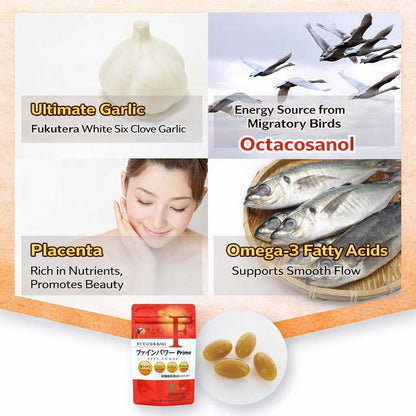 Fine Power Prime Fish Oil DHA & Garlic Extract – Omega-3 Support Supplement, 120 Capsules (Prime Collection) by FINE JAPAN