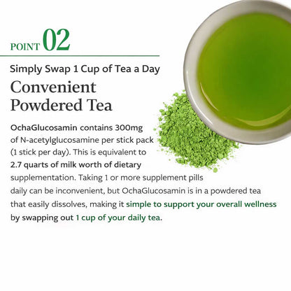 OchaCosamine Matcha Green Tea Joint Support – N-Acetyl Glucosamine 300mg Daily Knee Comfort Drink (30 Servings)by FINE JAPAN