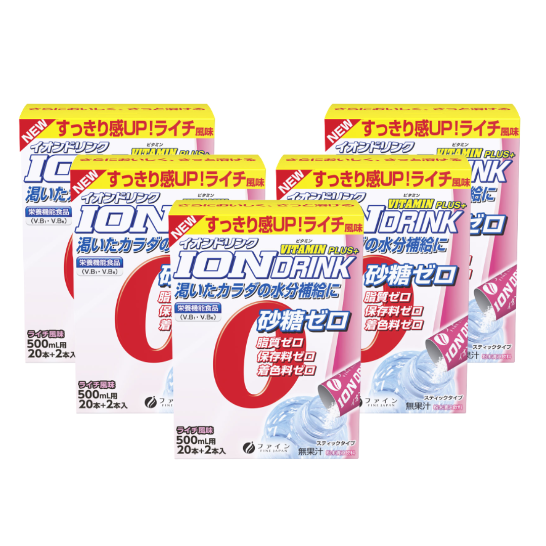 Ion Drink Vitamin Plus - Lychee Flavor, Zero Sugar, Zero Fat (22 Sticks x 5 Box) by FINE JAPAN