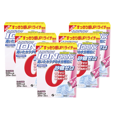 Ion Drink Vitamin Plus - Lychee Flavor, Zero Sugar, Zero Fat (22 Sticks x 5 Box), FINE JAPAN