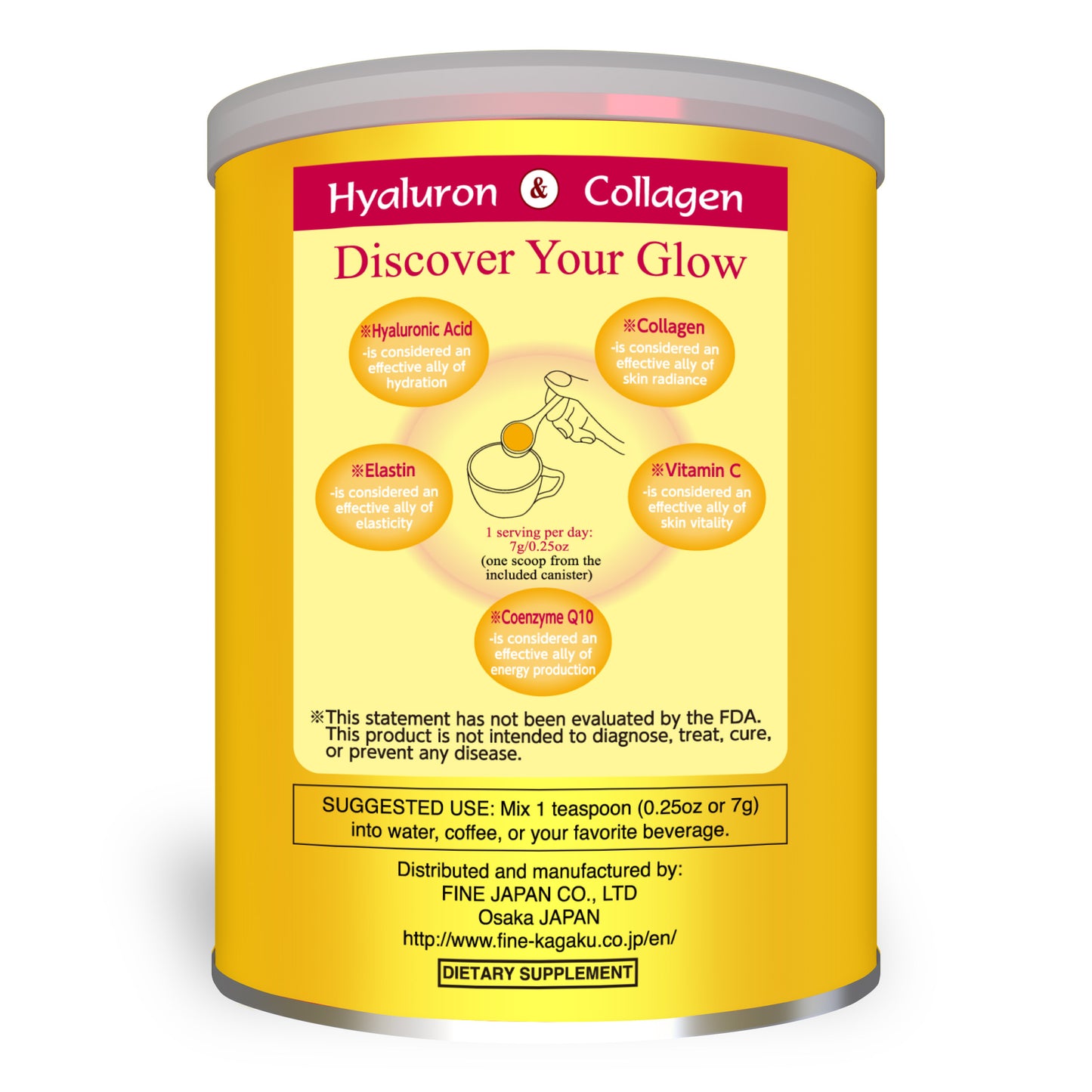 Premium Marine Collagen Powder with Hyaluronic Acid, CoQ10 & Elastin (196g/6.9oz x 28-Day Supply) by FINE JAPAN