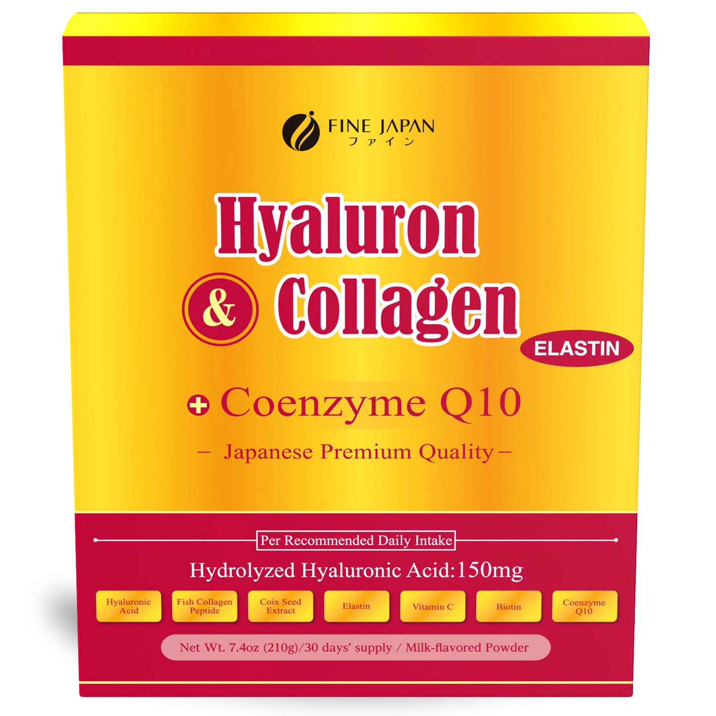 Premium Marine Collagen Powder with Hyaluronic Acid, CoQ10 & Elastin (210g/7.4oz for 30 Days) by FINE JAPAN