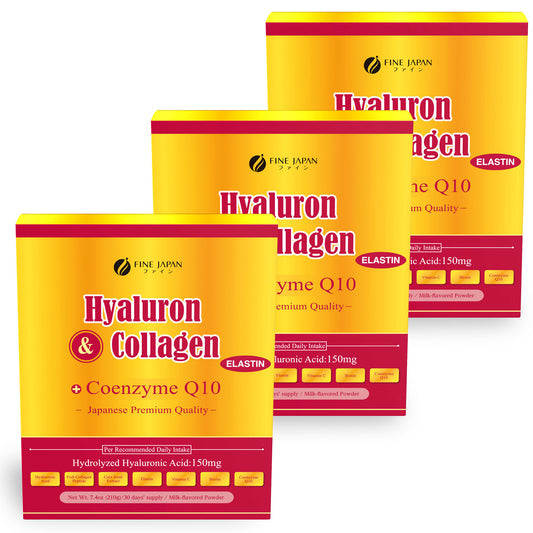 Premium Marine Collagen Powder with Hyaluronic Acid, CoQ10 & Elastin (210g/7.4oz for 30 Days) Set of 3 by FINE JAPAN