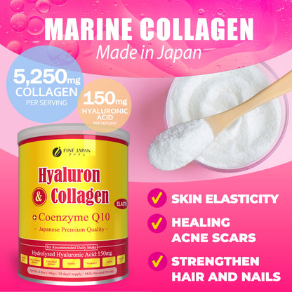 Premium Marine Collagen Powder with Hyaluronic Acid, CoQ10 & Elastin (196g/6.9oz x 28-Day Supply) by FINE JAPAN