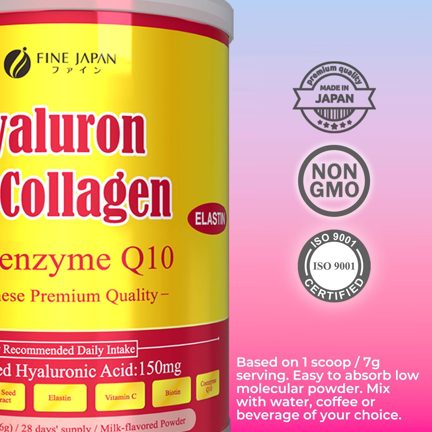 Premium Marine Collagen Powder with Hyaluronic Acid, CoQ10 & Elastin (196g/6.9oz x 28-Day Supply) Set of 6 by FINE JAPAN