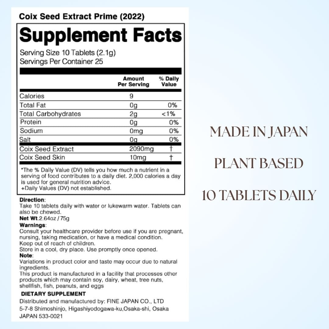 Coix Seed Extract Tablets for Radiant Skin – Beauty & Wellness Supplement, 250 Tablets (Prime Collection) by FINE JAPAN