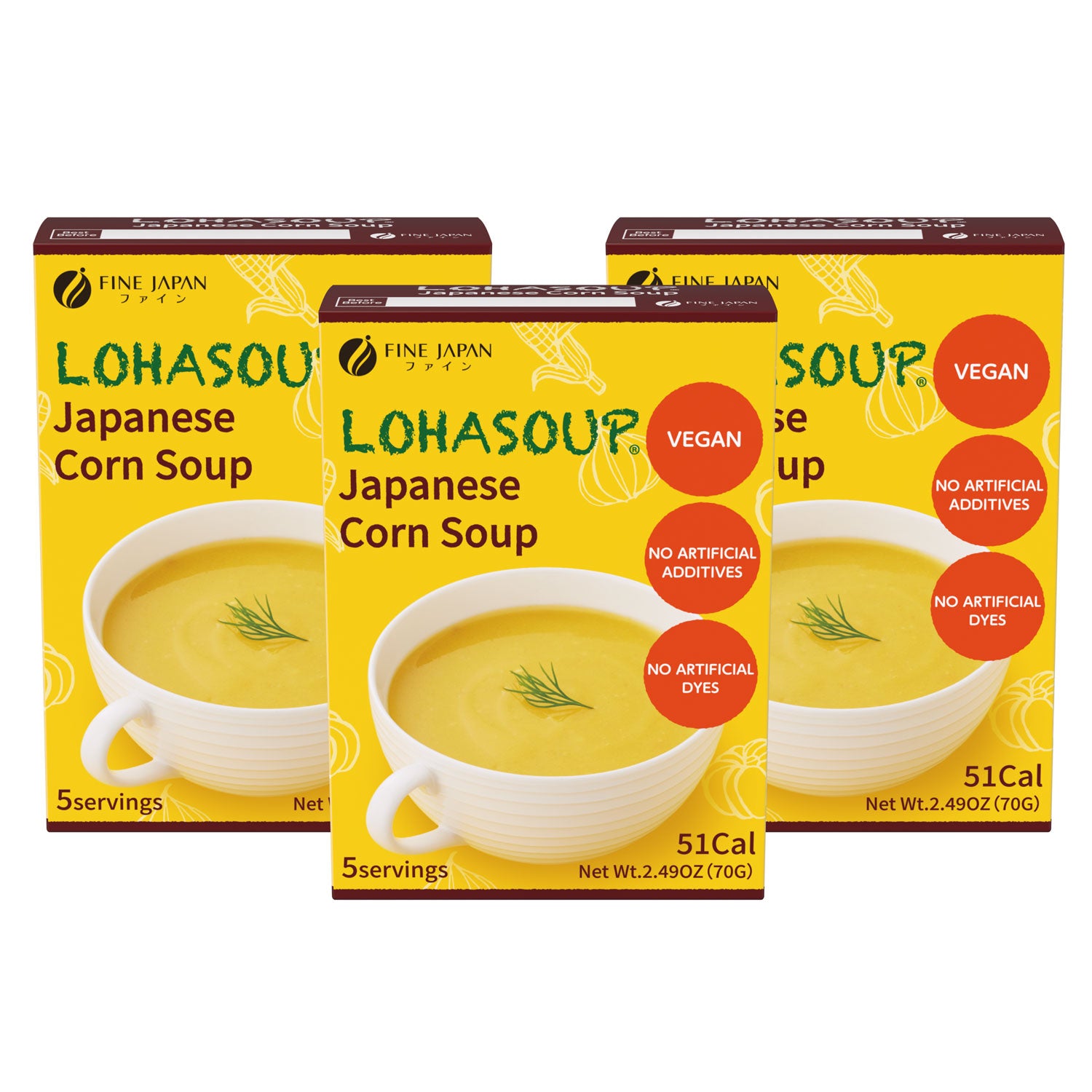 Vegan Japanese Corn Soup - Non-GMO, Allergen-Free, Vegetarian Soup (3-Pack, 15 Servings) by FINE JAPAN