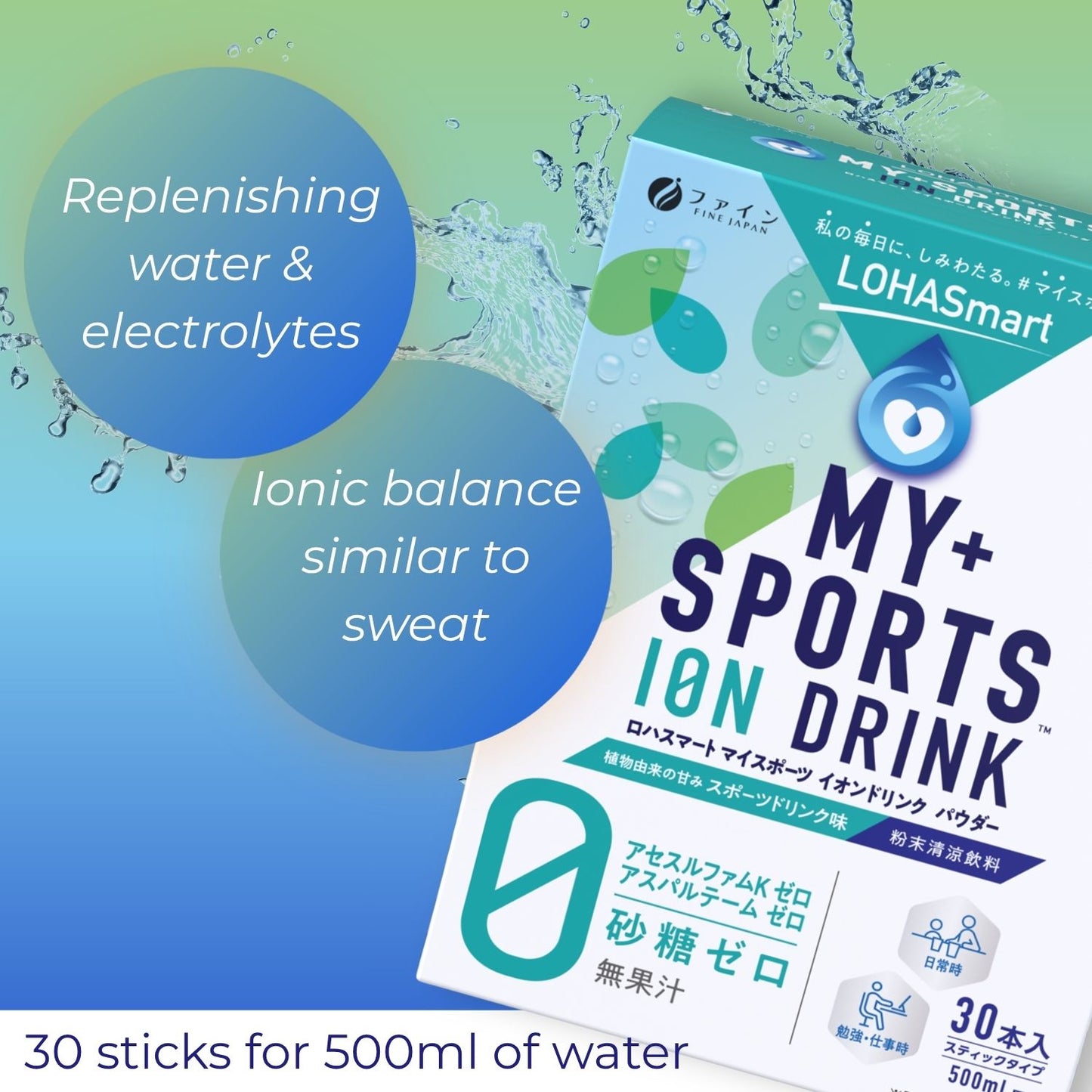 LOHASmart Ion Drink – Japanese Electrolyte Powder for Hydration & Energy, 30 Sticks (96g) by FINE JAPAN