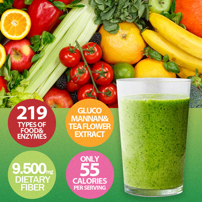 Green Morning Smoothie 219 Plant-Based Superfood Blend + High Fiber Meal Replacement Drink (200g) by FINE JAPAN