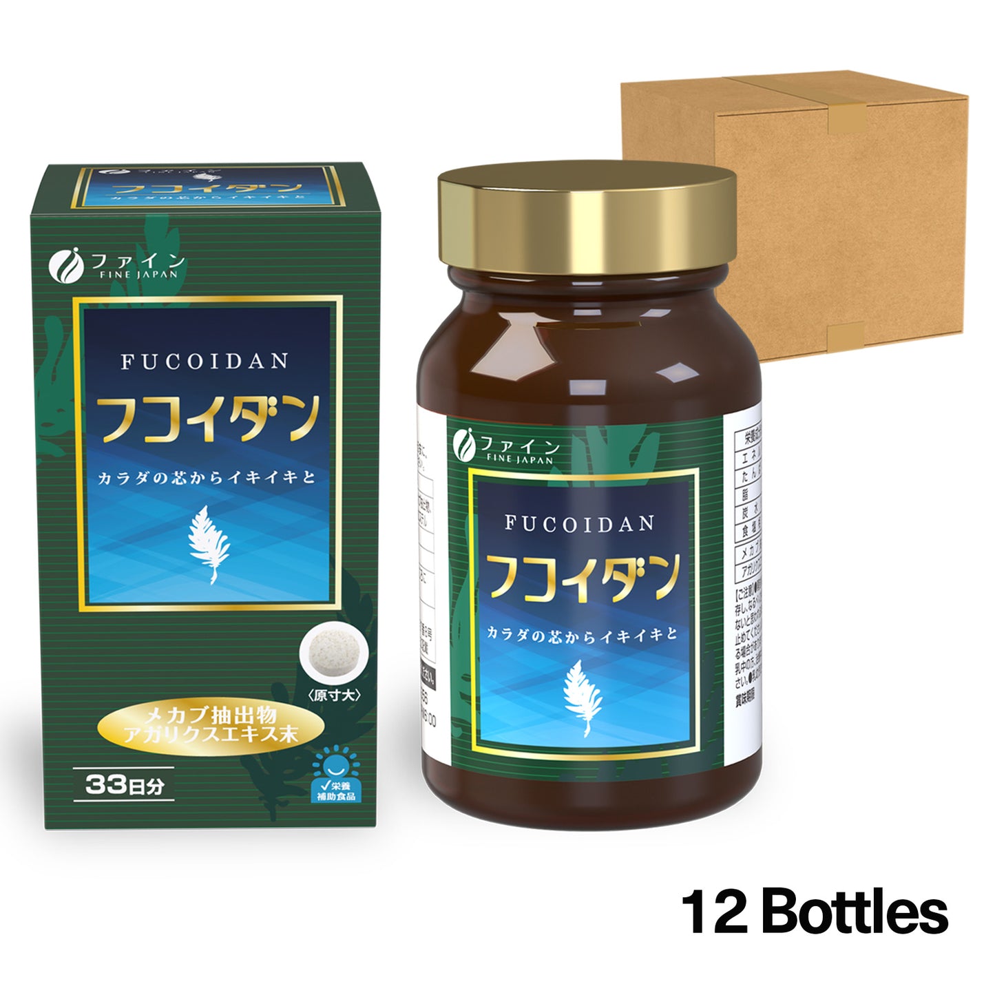 Fine Fucoidan Mekabu and Agaricus Extract (198 Tablets) Set of 12 by FINE JAPAN