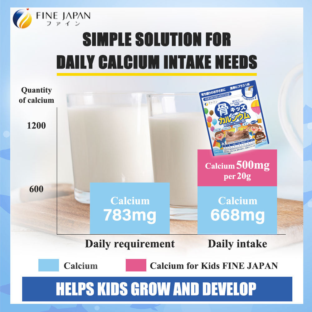 Calcium for Kids Vitamin D, Vitamin K, Chocolate Flavor by FINE JAPAN