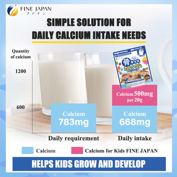 Calcium for Kids, Vitamin D, Vitamin K, Chocolate Flavor (3 Bags), FINE JAPAN