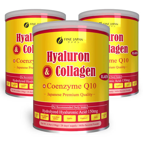 FINE Premium Marine Collagen Powder with Hyaluronic Acid, CoQ10 & Elastin - Non-GMO - For Skin, Hair, Joints & Bones Support (196g/6.9oz x 28-Day Supply) Set of 3 by FINE JAPAN