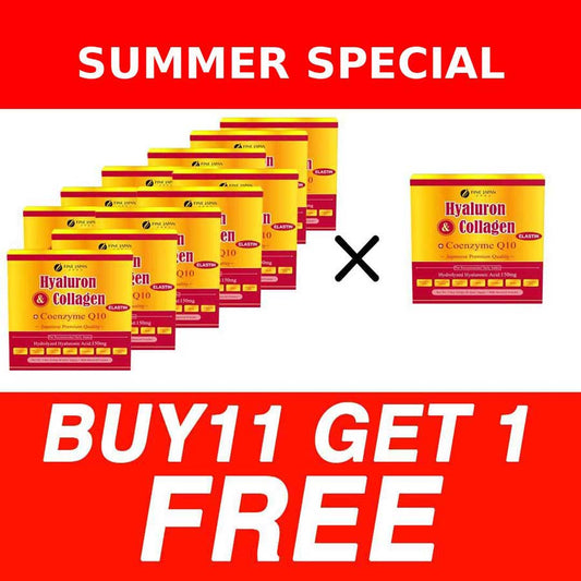 ★BUY 11 GET 1 FREE★ Premium Marine Collagen Powder with Hyaluronic Acid, CoQ10 & Elastin (210g/7.4oz for 30 Days) Set of 12 by FINE JAPAN