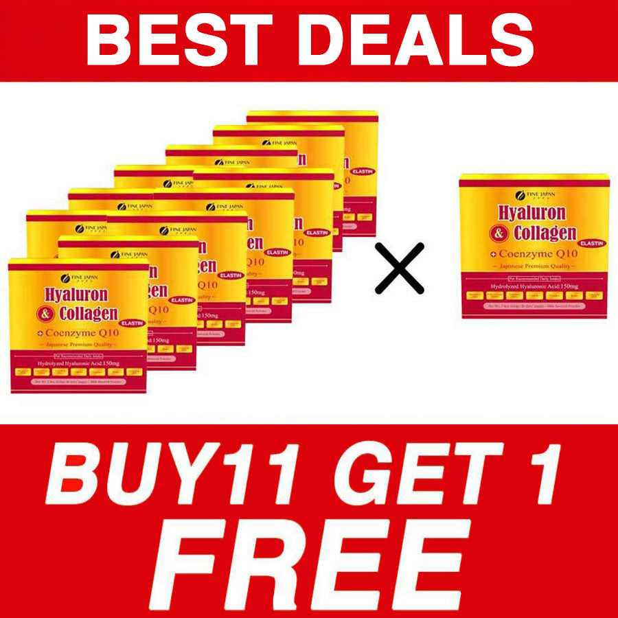 ★BUY 11 GET 1 FREE★ Premium Marine Collagen Powder with Hyaluronic Acid, CoQ10 & Elastin (210g/7.4oz for 30 Days) Set of 12 by FINE JAPAN