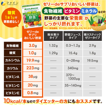 Daily Veggie Jelly – Vegetable Nutrient Support with Vitamins A, C, E & Fiber (10g x 20 Sticks) by FINE JAPAN