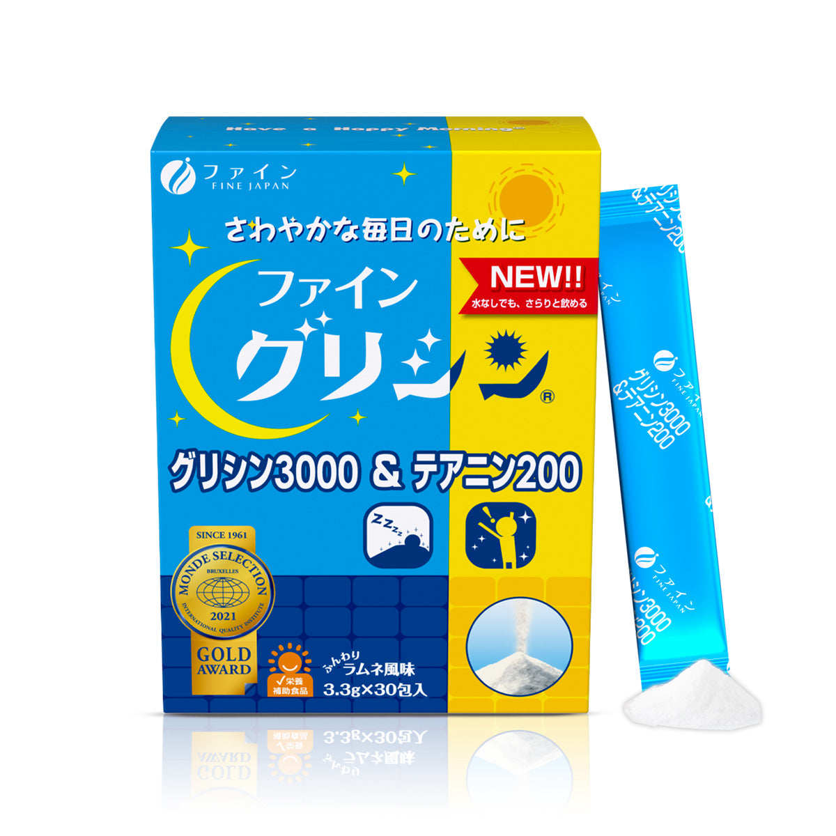 Glycine 3000 Theanine 200 Sleeping aid, Insomnia and stress relief (30 Sticks) by FINE JAPAN