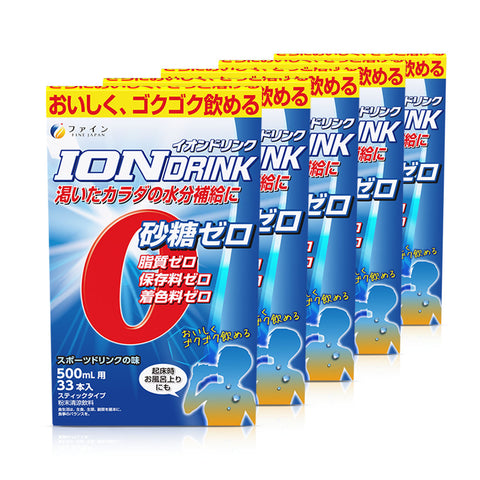 Ion Drink - Sports Drink Flavor, Zero Sugar, Zero Fat (33 Sticks x 5 Box), FINE JAPAN