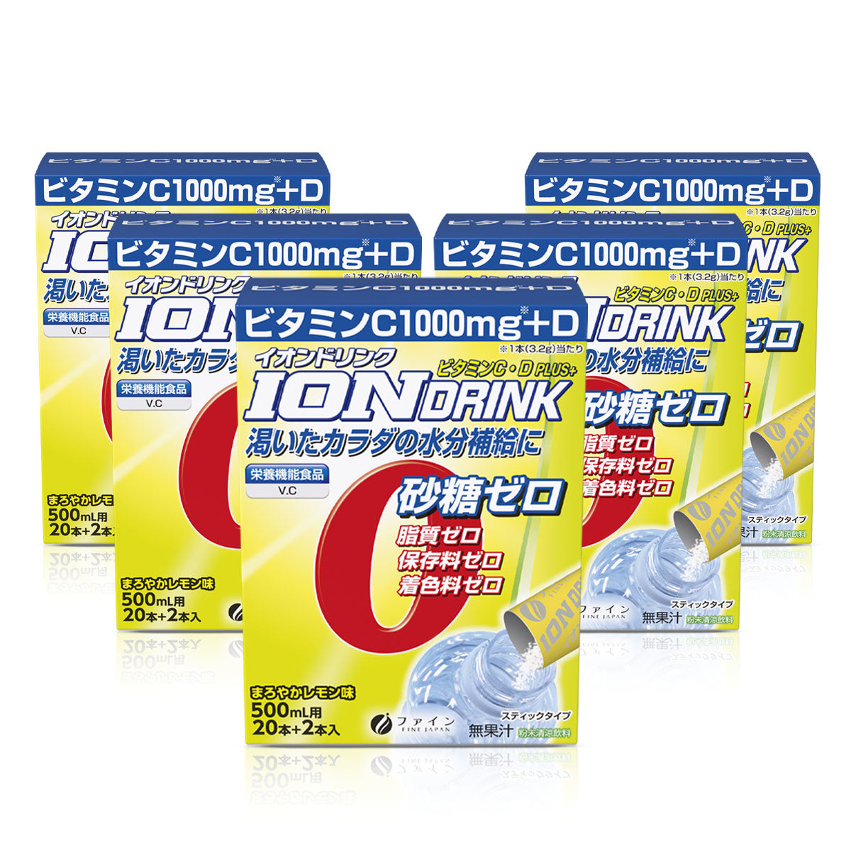 Ion Drink with Vitamin C + D - Zero Sugar, Zero Fat (22 Sticks x 5 Box) by FINE JAPAN